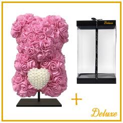 Bier DELUXE op standaard 25cm - fuchsia roze foam met diamanten hart - in luxe cadeauverpakking 25 cm