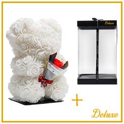 Bier DELUXE op standaard 25cm - wit foam met boeket - in luxe cadeauverpakking 25 cm