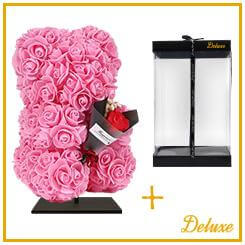 Bier DELUXE op standaard 25cm - roze foam met boeket - in luxe cadeauverpakking 25 cm